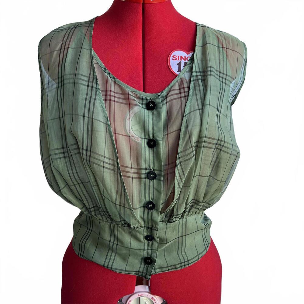Stella McCartney Silk Sheer Check Sleeveless Blouse size 38 NWT 2008